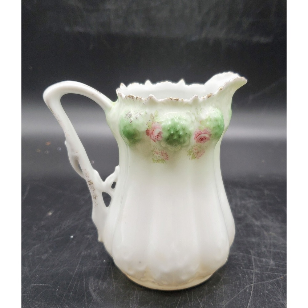 Antique RS Prussia Embossed Porcelain Miniature Syrup Pitcher Creamer Floral